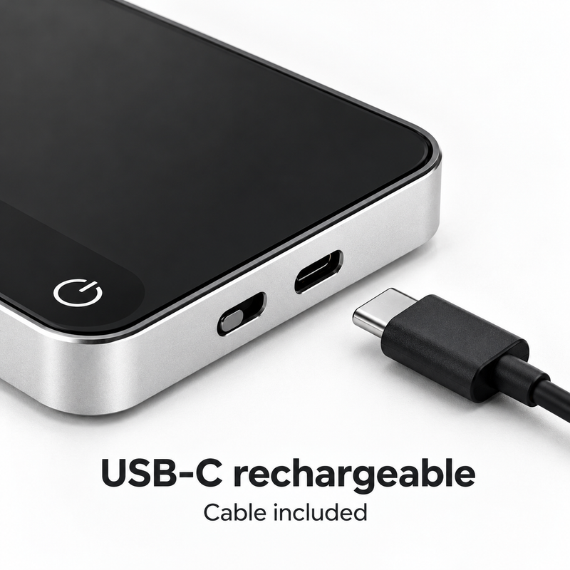 Side detail of USB-C charging port on coffee scale
