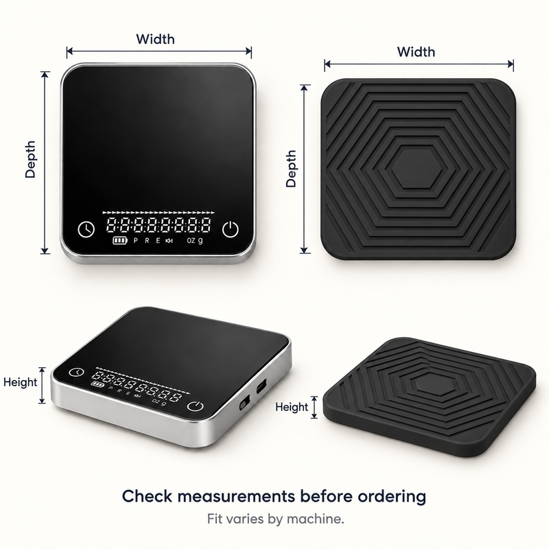 Coffee scale width depth and height guide without measurements