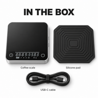 Coffee scale, removable silicone pad and USB-C charging cable