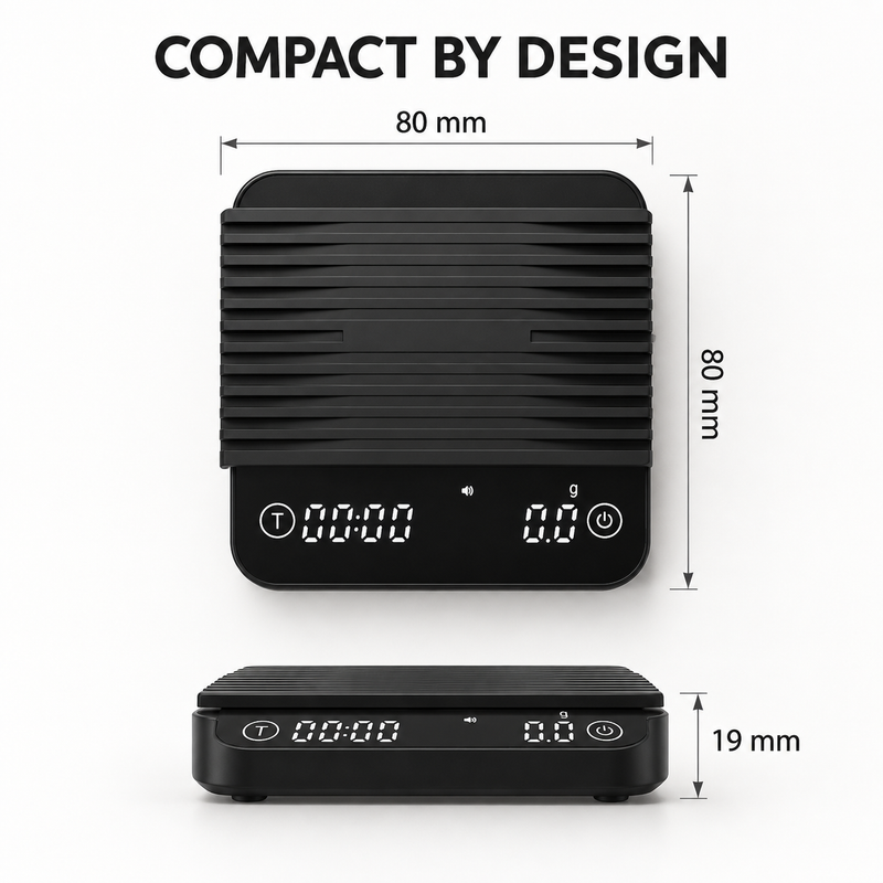 Mini Coffee Scale with Timer – 80mm, 0.1g/1kg, USB-C - immagine del prodotto