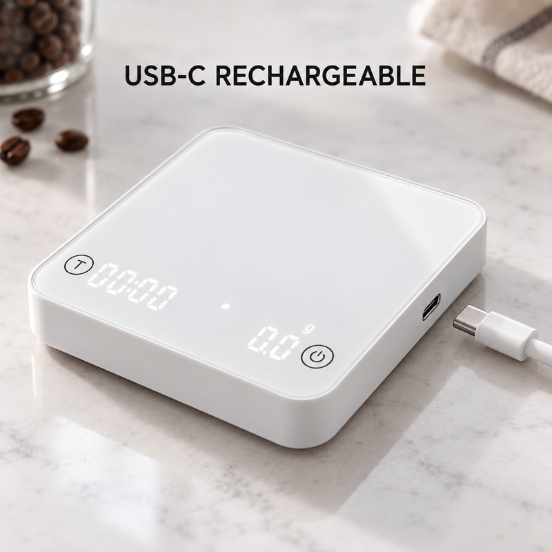 Mini Coffee Scale with Timer – 80mm, 0.1g/1kg, USB-C - immagine del prodotto