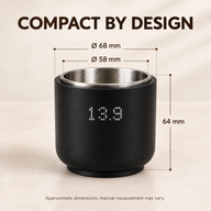 Mini coffee weighing cup dimensions: 68 mm outer diameter, 58 mm opening and 64 mm height