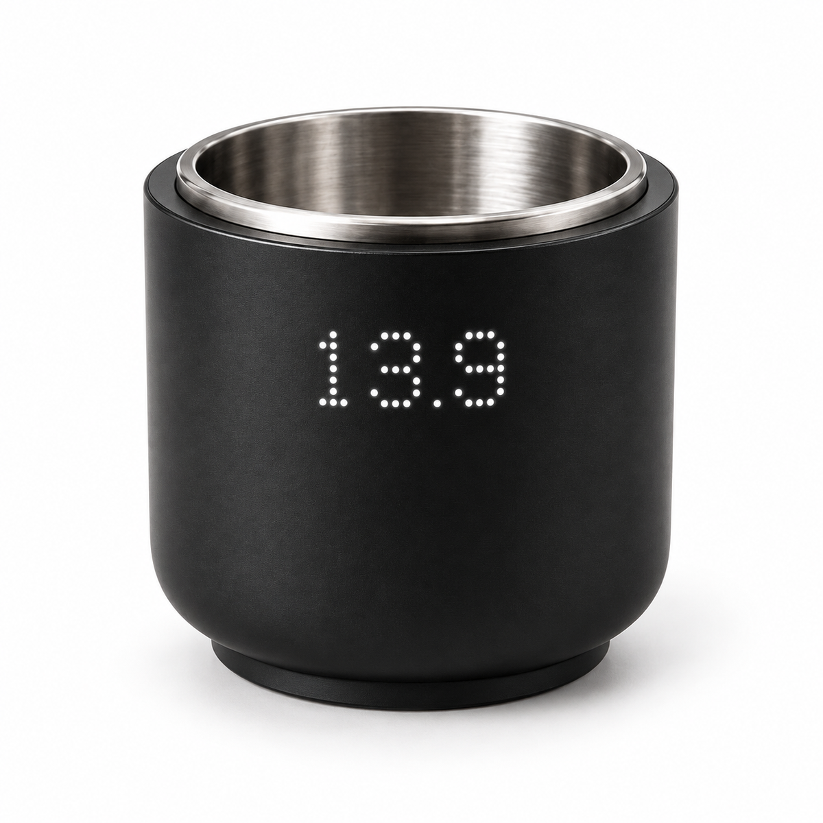 Yozcoffee mini digital coffee weighing cup in matte black on a white background