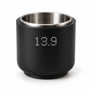 Yozcoffee mini digital coffee weighing cup in matte black on a white background