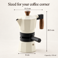 Thermostat moka pot dimensions: 20.5cm high, 15.5cm wide and 8cm base