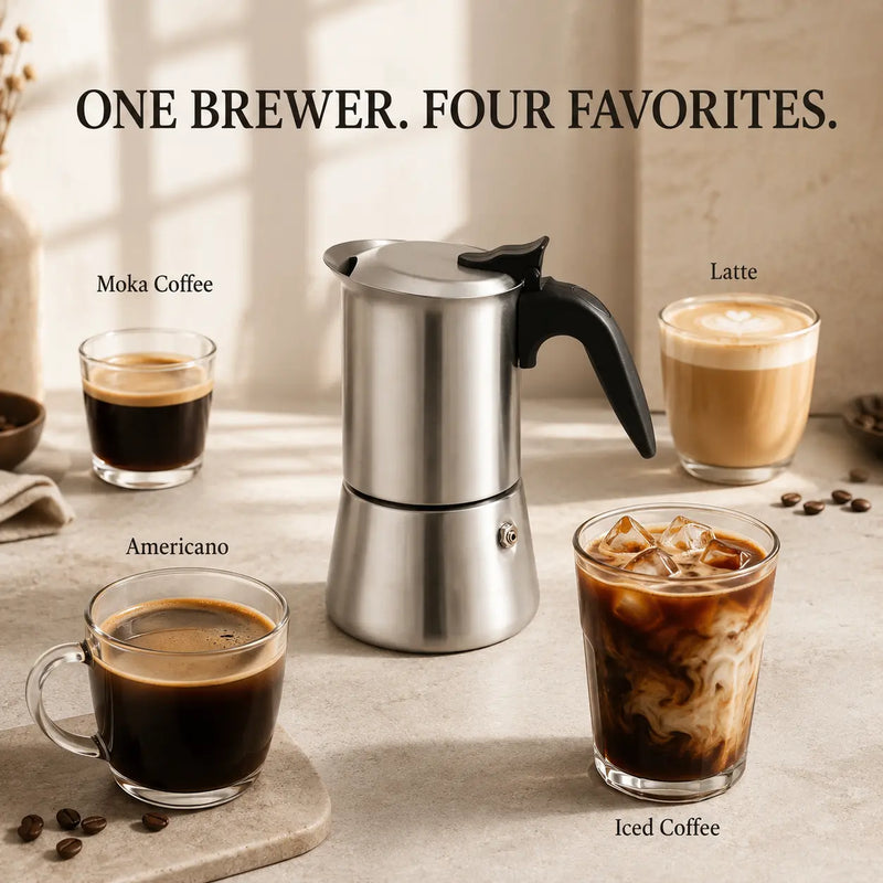 Cafetera italiana de acero inoxidable – 200/300 ml, apta para inducción - imagen del producto