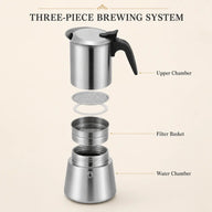 Cafetera italiana de acero inoxidable – 200/300 ml, apta para inducción - miniatura 6