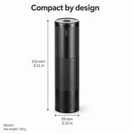 Yozcoffee NB2024 grinder dimensions: 211 mm tall, 59 mm diameter and 756 g net weight