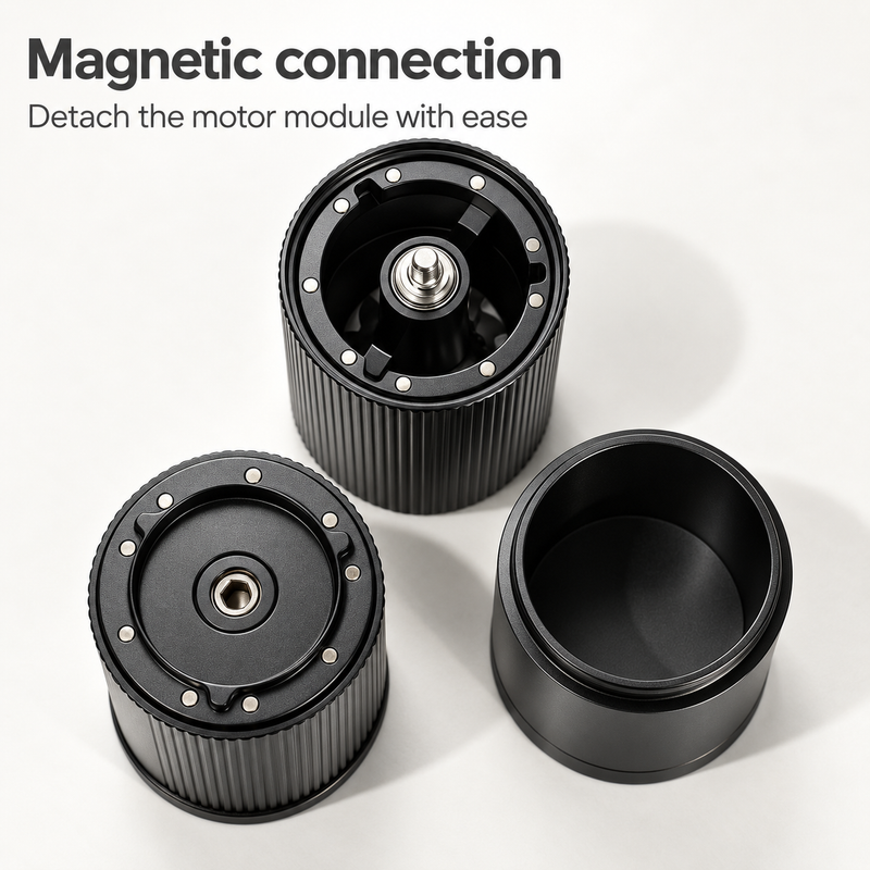 Magnetic connection faces of the Yozcoffee NB2024 motor and grinding chamber, with removable grounds cup