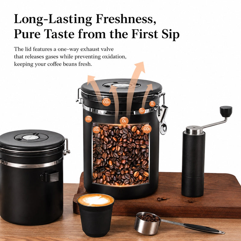 Yozcoffee coffee canister with one-way valve for fresh coffee beans