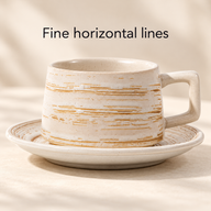Taza y platillo de cerámica estampada: primer plano Línea dorada marfil