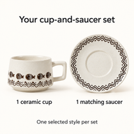 Taza y platillo de cerámica estampada: incluye una taza y un platillo a juego