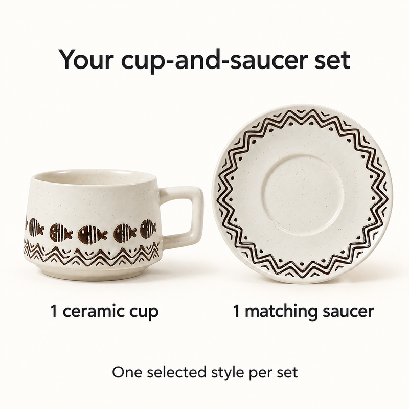 Taza y platillo de cerámica estampada: incluye una taza y un platillo a juego