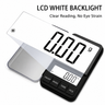 Pocket coffee scale with open cover and enlarged white backlit LCD display reading 0.00 grams