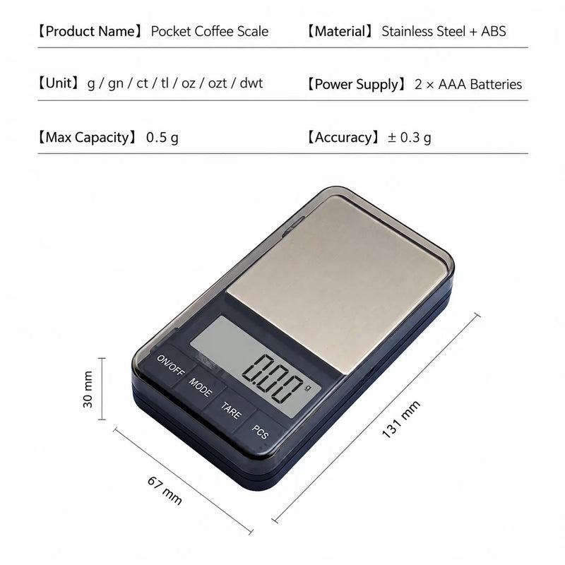 Pocket Coffee Scale 500g 0.01g Backlit LCD Compact Black: yozcoffee pocket coffee scale backlit lcd counting functio 04