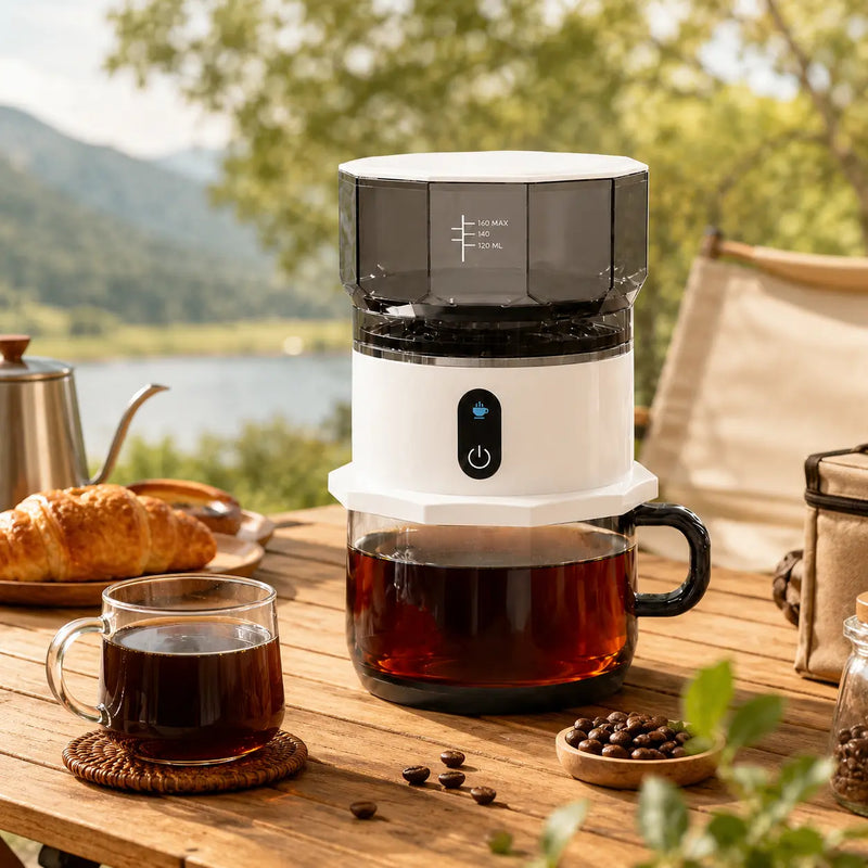 Portable Automatic Coffee Maker – 160ml Cordless Drip Brewer – outdoor lifestyle setup