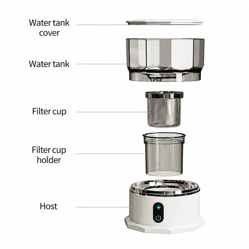 Portable Automatic Coffee Maker – 160ml Cordless Drip Brewer – parts