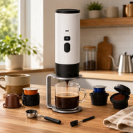 Portable Espresso Maker Brew Capsules or Ground Coffee: capsules ground alternate angle full