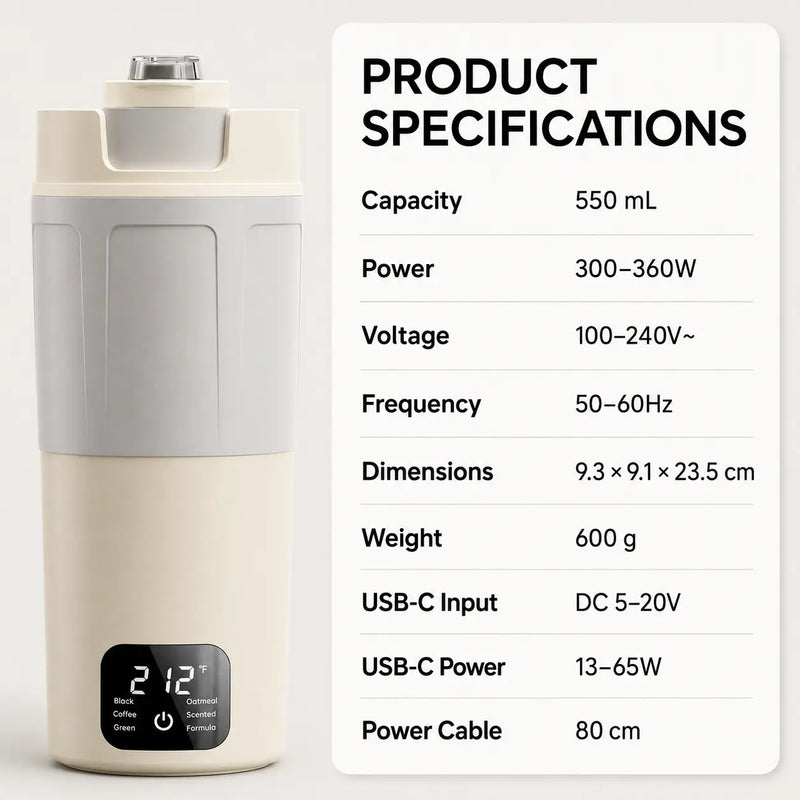 携帯電気ケトル 550 ml｜304ステンレス製の商品画像