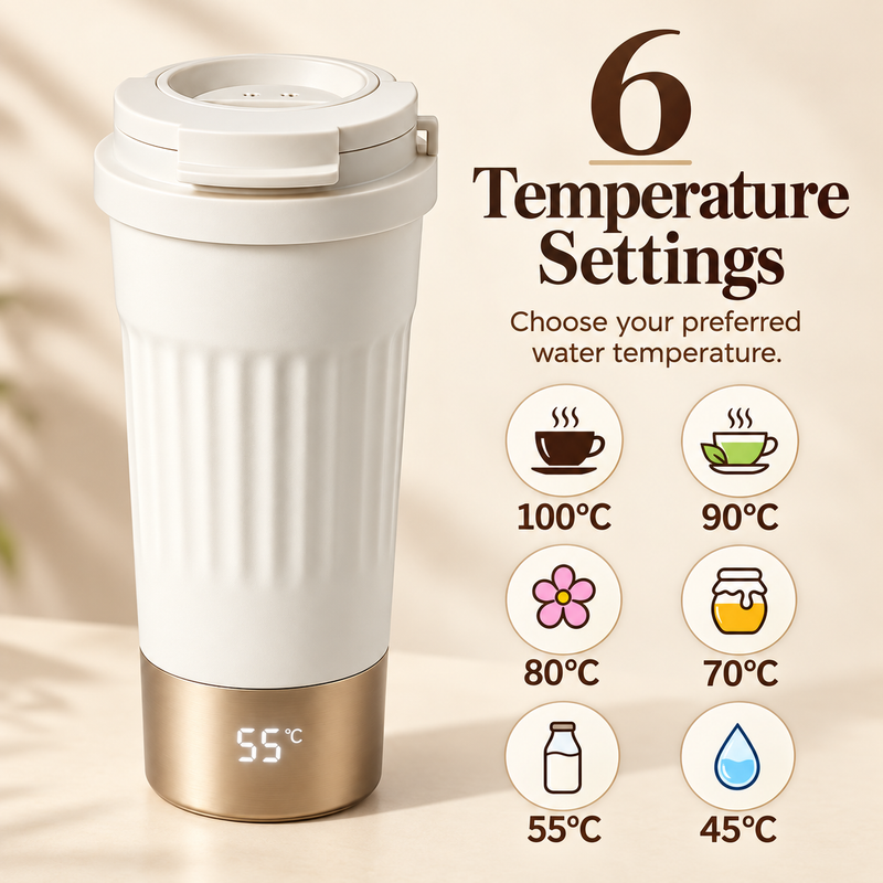 Portable Electric Travel Kettle Cup – 400ml, 6 Temperatures - imagen del producto
