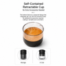 Yozcoffee portable espresso maker showing the self-contained retractable cup
