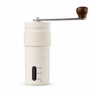 Yozcoffee white mini manual coffee grinder with wooden knob and visible grind level window