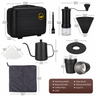 Yozcoffee portable pour over coffee travel set dimensions for the carry case, kettle, grinder, dripper, cups and accessories