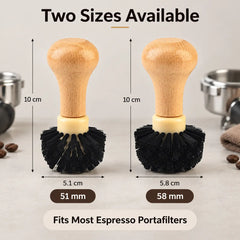Reinigungsbürste für Siebträger – Espressosieb-Bürste für 51/58 mm, Nylonborsten, Holzgriff