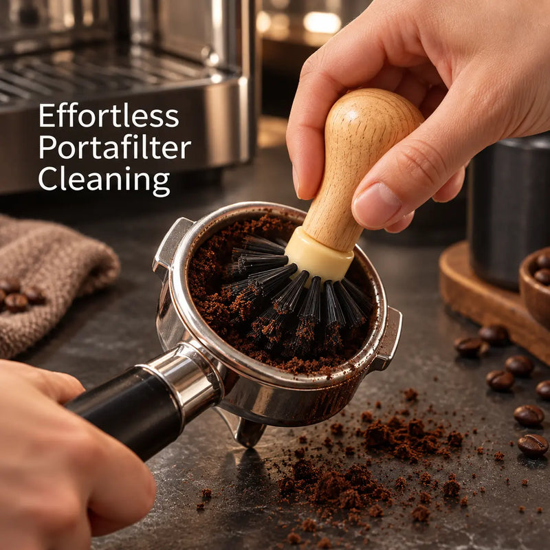 Portafilter Cleaning Brush – Wooden Handle, 51mm & 58mm - imagen del producto