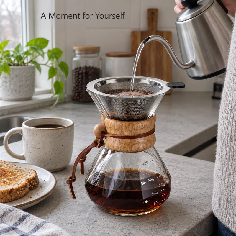 Cafetera de filtro de vidrio – 400/600 ml, filtro de acero reutilizable - imagen del producto