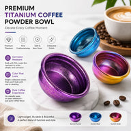 Espresso Dosing Cup Pure Titanium Powder Bowl Iridescent: premium in a lifestyle coffee setup setup