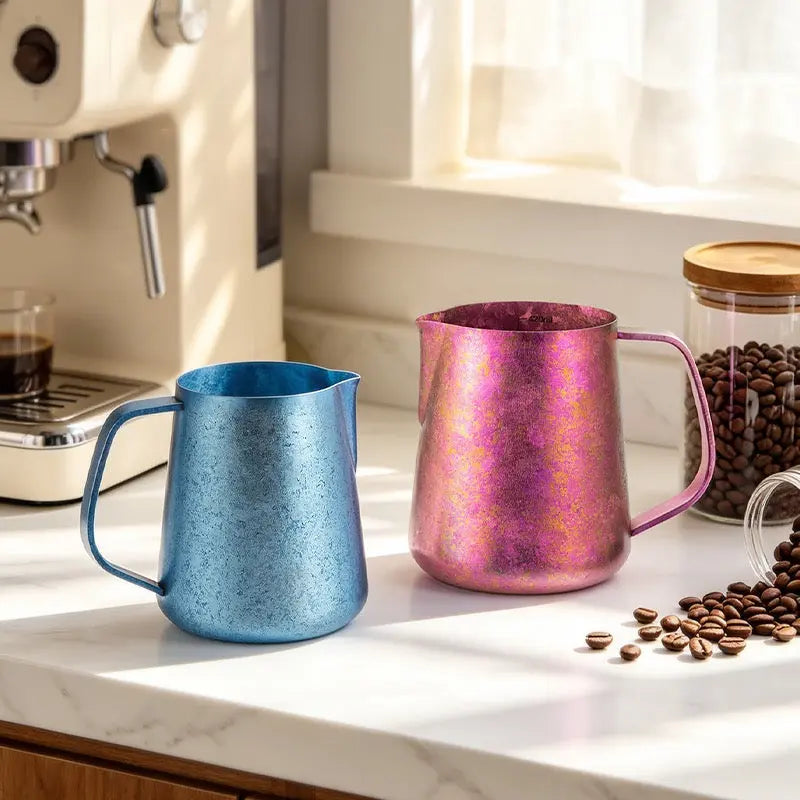 Latte Art Milk Pitcher 420ml Pure Titanium Pointed Spout: yozcoffee pure titanium latte art milk pitcher 420ml point 03