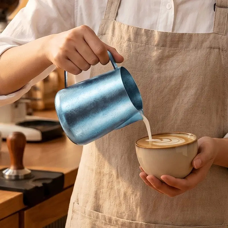 Latte Art Milk Pitcher 420ml Pure Titanium Pointed Spout: yozcoffee pure titanium latte art milk pitcher 420ml point 04
