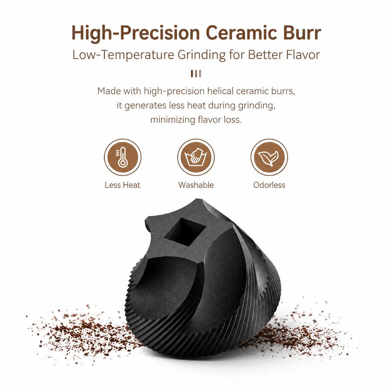 Electric Coffee Grinder 40 Settings Ceramic Burr Rechargeable: ceramic burr feature