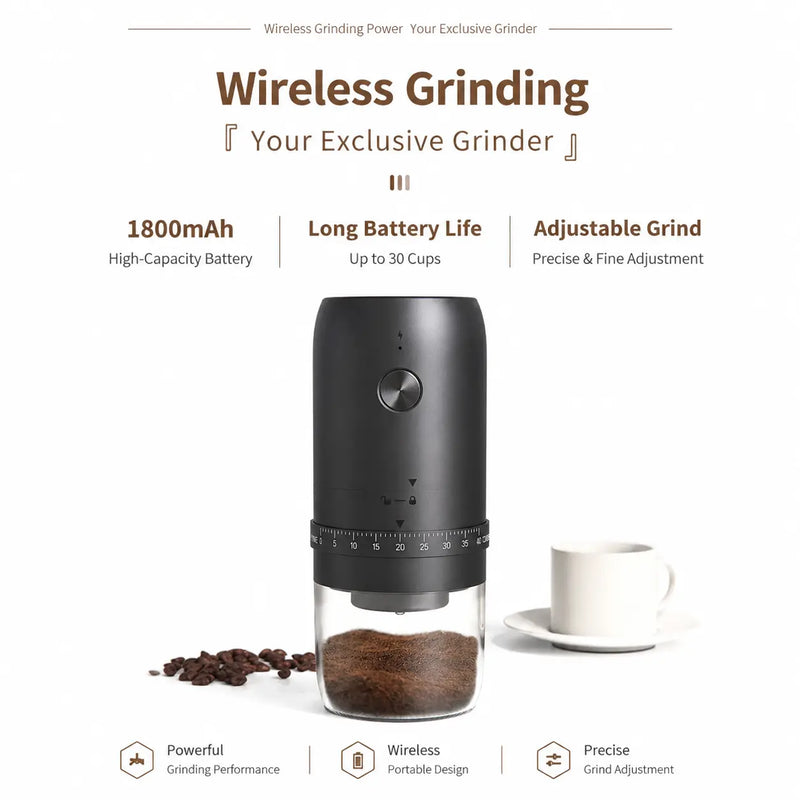 Electric Coffee Grinder 40 Settings Ceramic Burr Rechargeable: wireless grinding