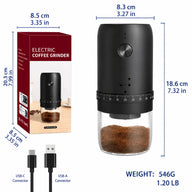 Electric Coffee Grinder 40 Settings Ceramic Burr Rechargeable: dimensions USB-C weight