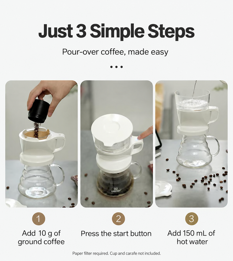 Automatischer Pour-over-Kaffeebereiter mit rotierendem Ausguss – 350 ml, 40 Filter inklusive - Produktbild