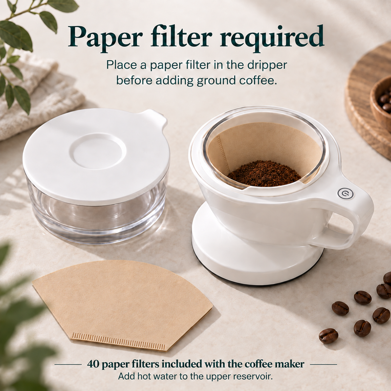 Automatischer Pour-over-Kaffeebereiter mit rotierendem Ausguss – 350 ml, 40 Filter inklusive - Produktbild