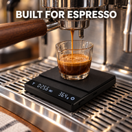 Black digital coffee scale timing espresso extraction