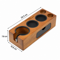 Dimensions of the Yozcoffee slim espresso tamping station: 28.5 by 10.8 by 7.8 cm