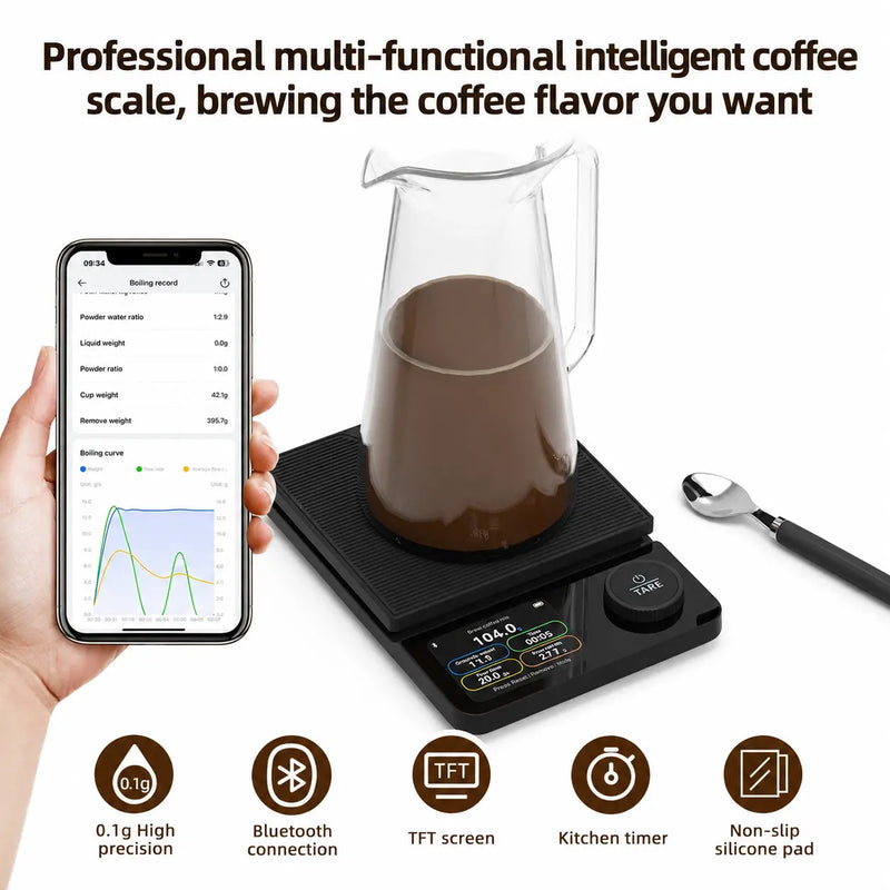 Smart Bluetooth Coffee Scale, 5kg / 0.1g Precision: brewing record app