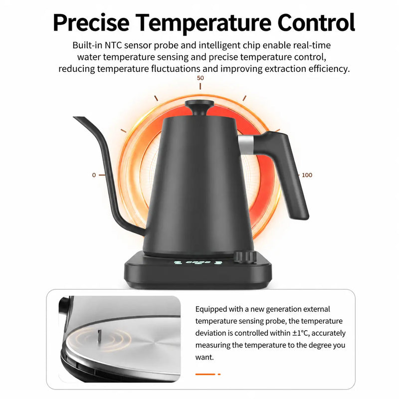 Smart Electric Gooseneck Kettle, 0.9L ±1°C Control: temperature precise tempera
