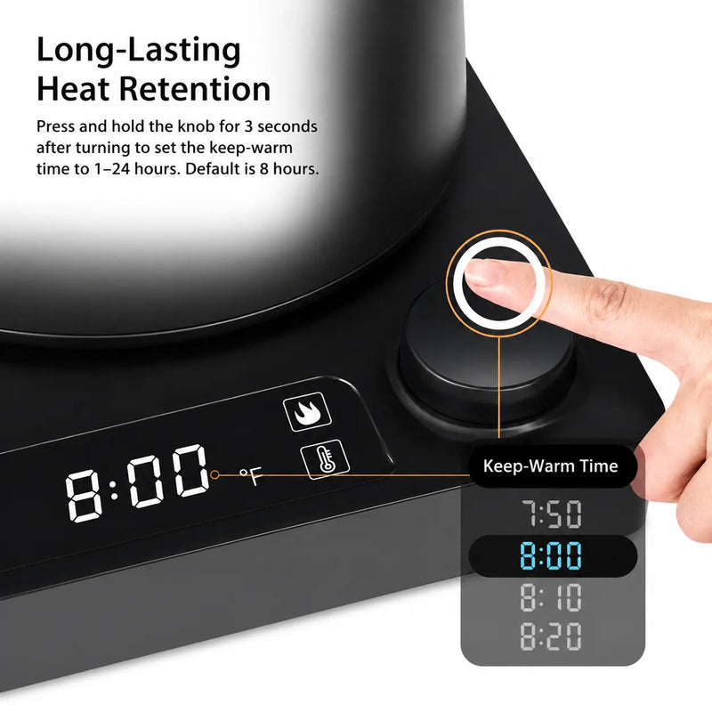 Smart Electric Gooseneck Kettle, 0.9L ±1°C Control: temperature keep warm
