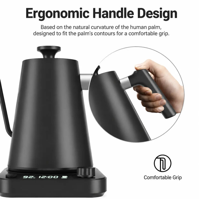 Smart Electric Gooseneck Kettle, 0.9L ±1°C Control: temperature ergonomic handl