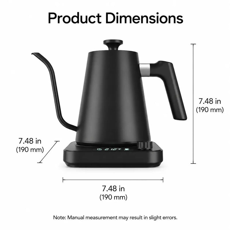 Smart Electric Gooseneck Kettle, 0.9L ±1°C Control: temperature dimensions