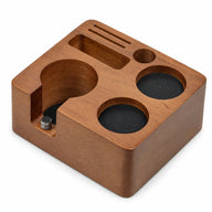 Yozcoffee solid wood espresso tamping station with tool recesses and adjustable portafilter support, base only