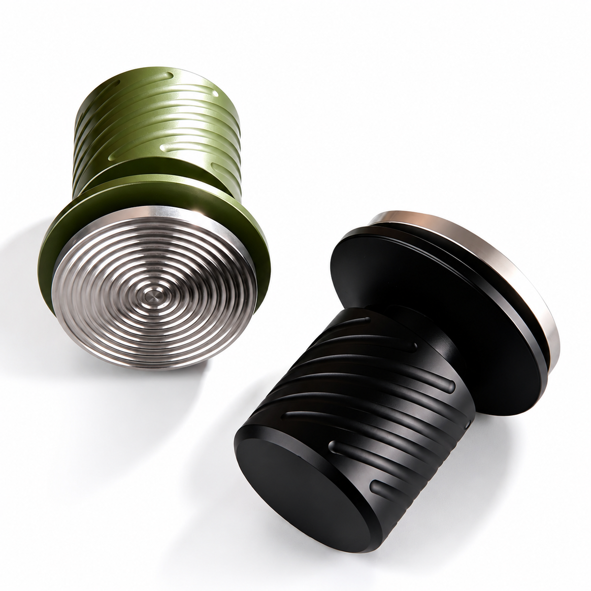 Spring-Loaded Tamper Black Green Stand 51mm - front view