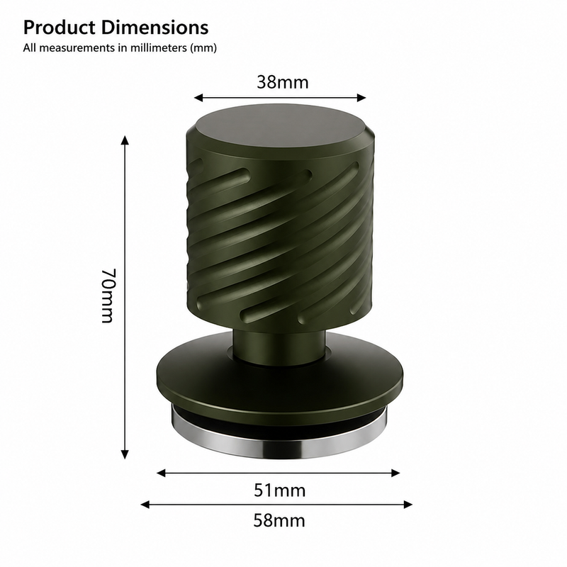 Spring-Loaded Tamper Black Green Stand 51mm - size and compatibility chart 5