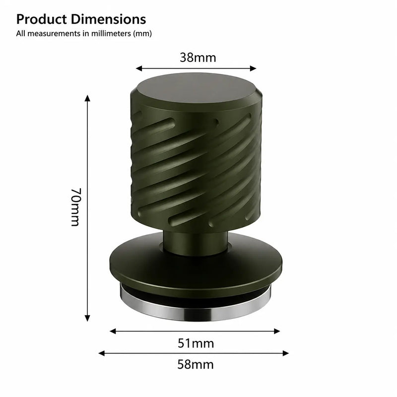 Spring Loaded Espresso Tamper, 51/53/58mm: spec card