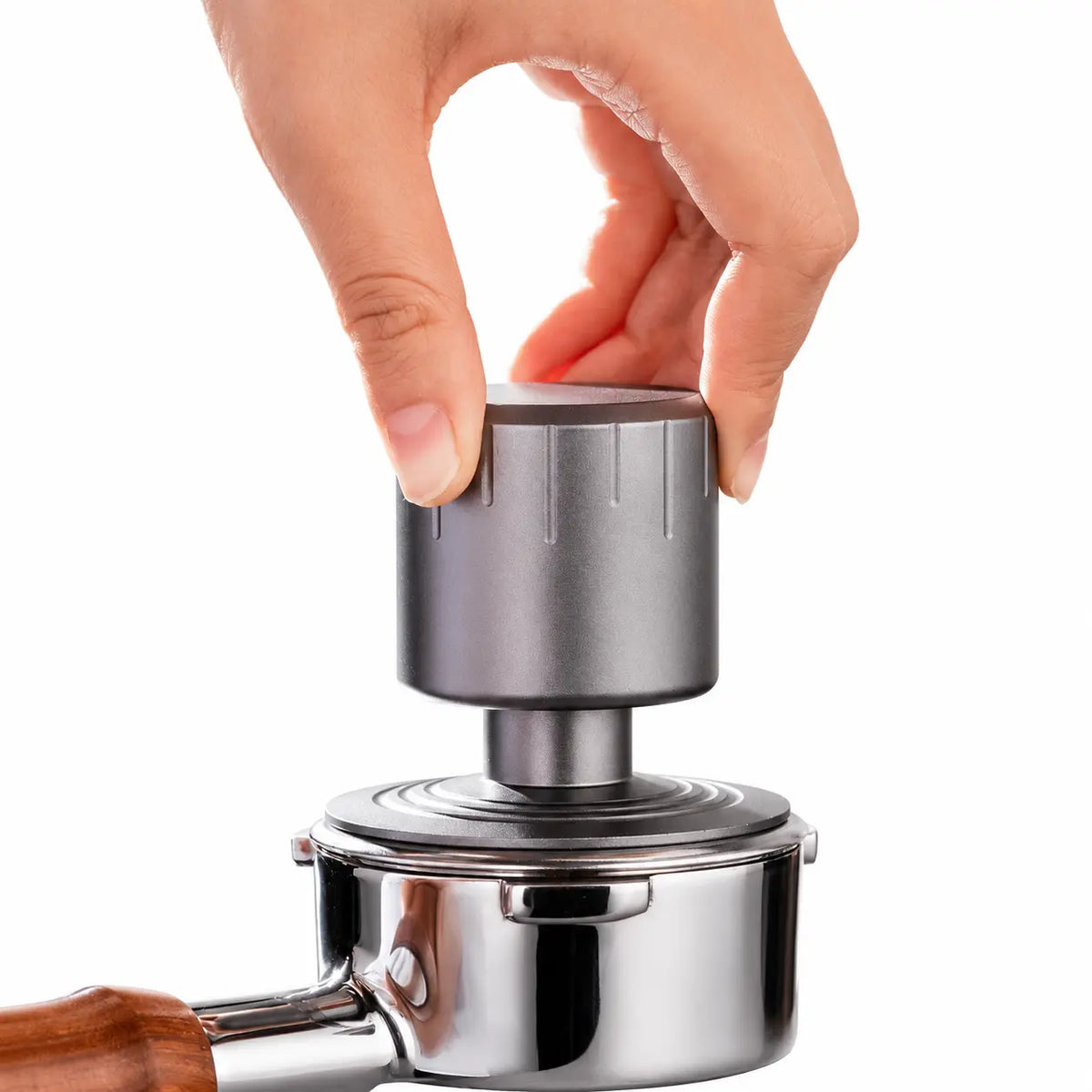 Spring Loaded Espresso Tamper 51/53/58mm Stainless Steel: yozcoffee spring loaded espresso tamper threaded base stor 01